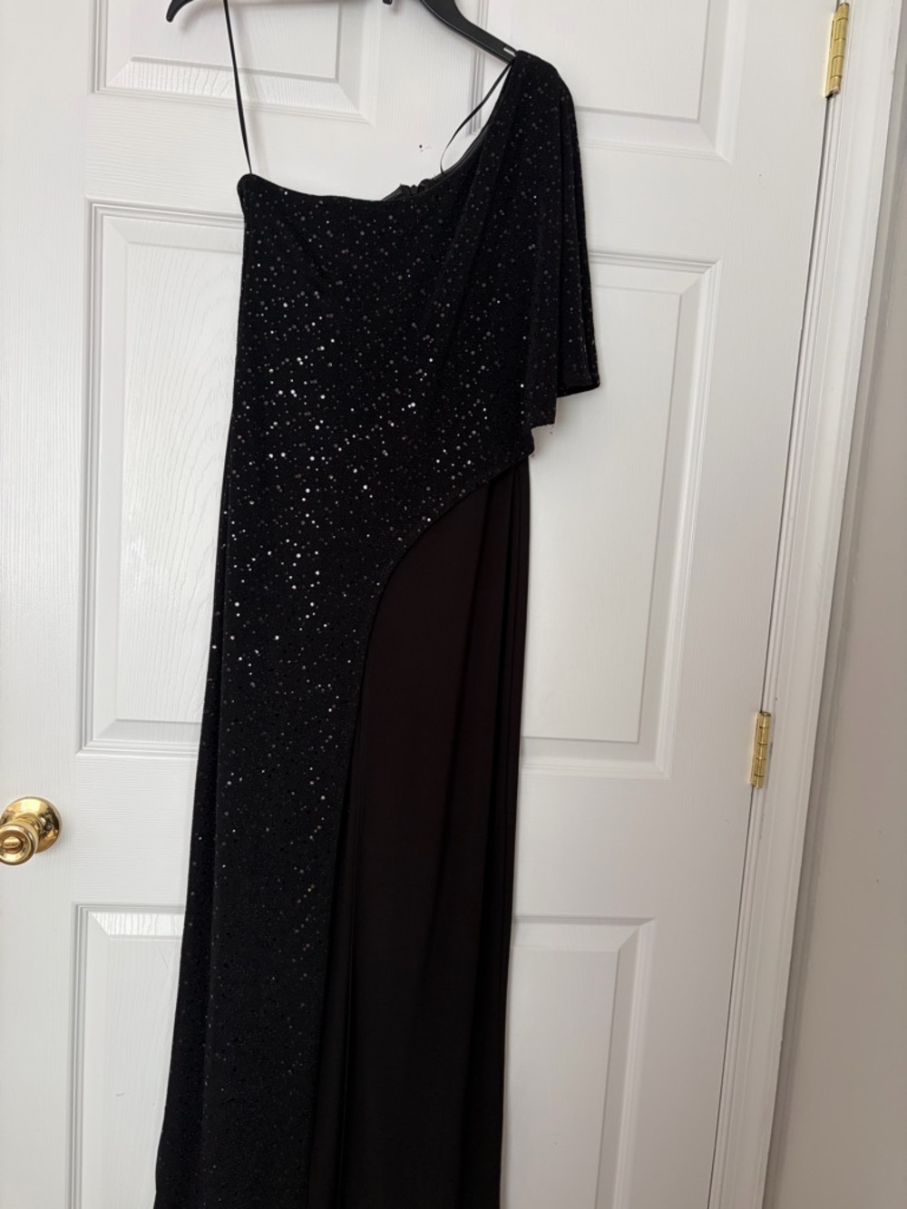 Black One-Shoulder Evening Gown with Sparkle